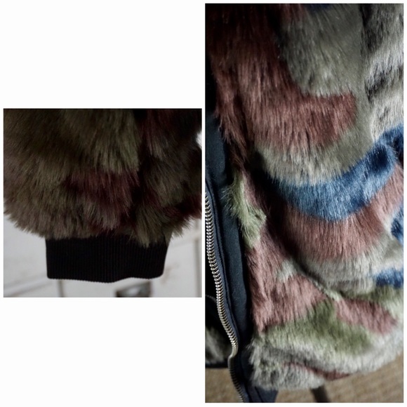Anthropologie Camo Faux Fur Bomber Jacket New L - Picture 13 of 13
